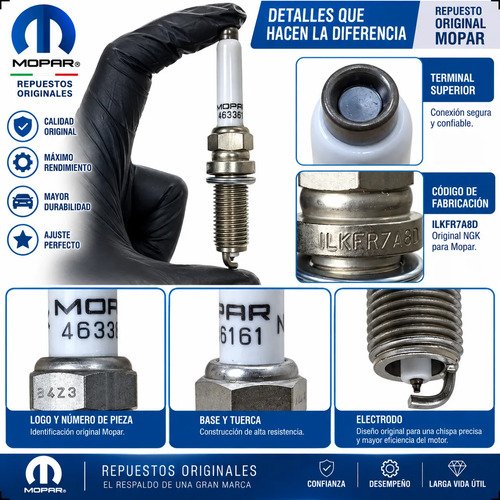 4 Bujías Mopar 46336161 Fiat Renegade 1.0t Y 1.3t Original - Imagen 6