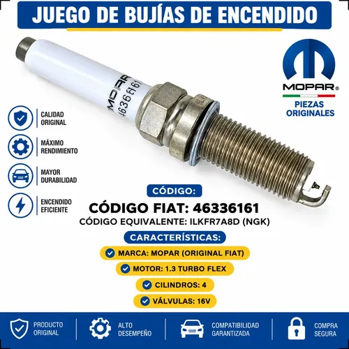4 Bujías Mopar 46336161 Fiat Renegade 1.0t Y 1.3t Original - Imagen 8