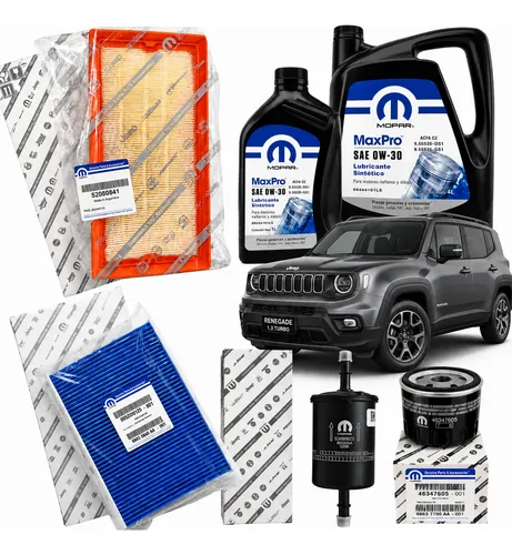 Kit 4 Filtros Originales Mopar + Aceite Mopar 0w30 5lts Jeep Renegade Motor 1.3 Turbo T270