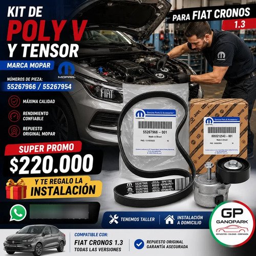 Kit Correa Poly-v Alternador + Tensor Con Rodillo Original Mopar Fiat Nuevo Uno Way 1.3 Oem 55267954 55267966 - Imagen 2