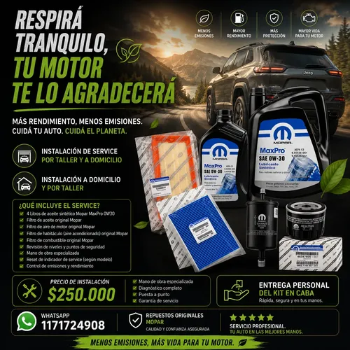 Kit 4 Filtros Originales Mopar + Aceite Mopar 0w30 5lts Jeep Renegade Motor 1.3 Turbo T270 - Imagen 2