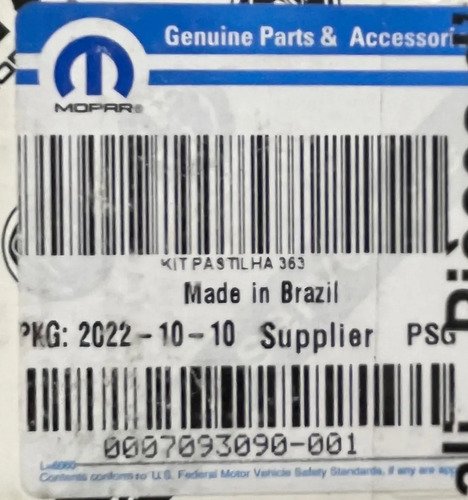 Pastillas Frenos Fiat Argo 2022/23//24/25/26 Mopar Original 7093090 - Imagen 3
