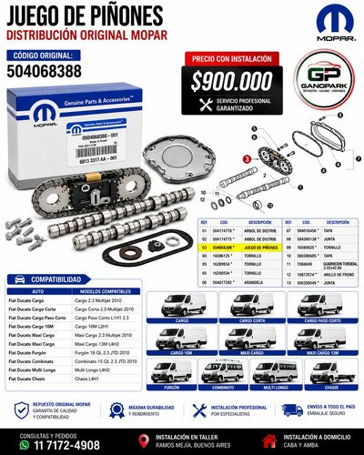 Distribución Cadena Engranajes Juego De Piñones Fiat Ducato Cargo 2.3 Multijet Original Mopar 504068388 Plateado - Imagen 3